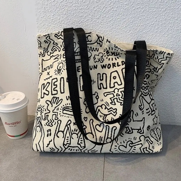 NWT Keith Haring Canvas Tote with Zipper - Picture 3 of 3